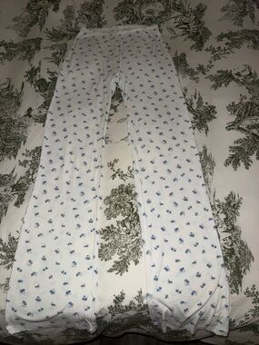 SKIMS White Pajama Pants with Blue Floral Print
